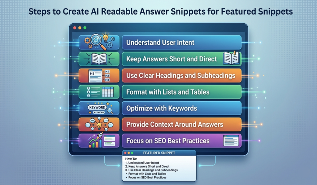 AI readable answer snippets for featured snippets