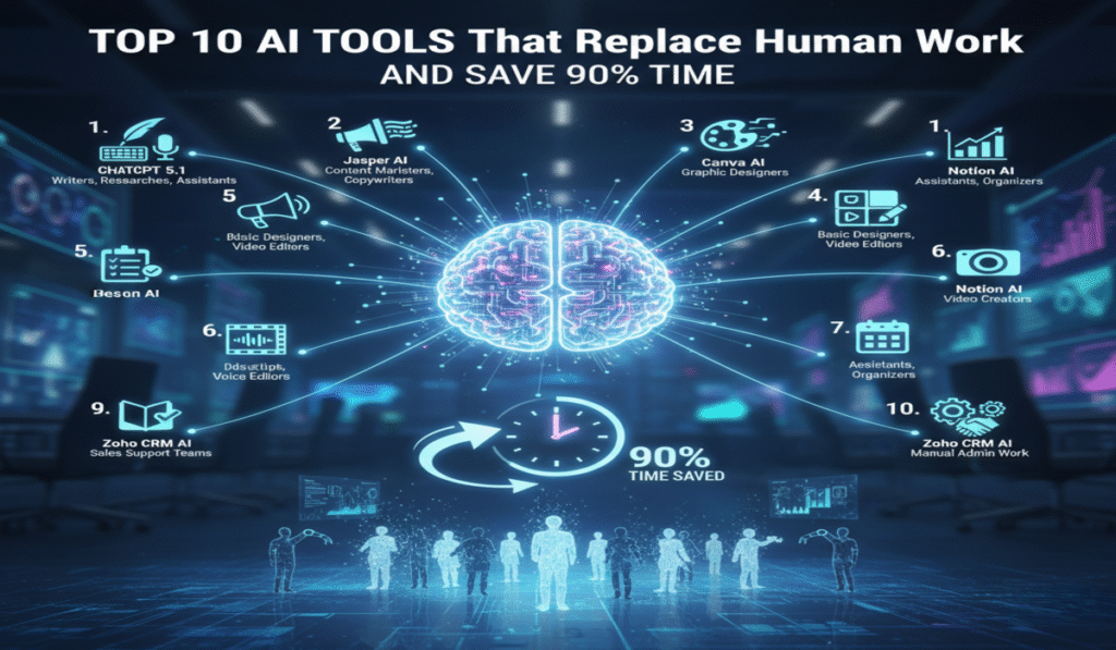 10 AI Tools That Replace Human Work and Save 90% Time – Full Guide for 2025 4 10 AI Tools That Replace Human Work