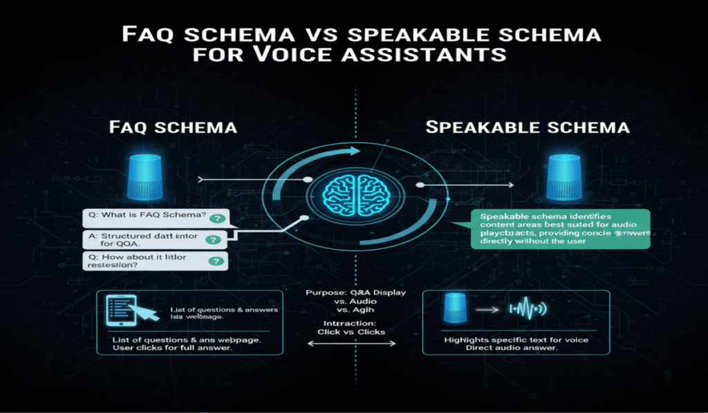 FAQ Schema vs Speakable Schema for Voice Assistants: What Marketers Should Know 2 FAQ Schema vs Speakable Schema for Voice Assistants: What Marketers Should Know
